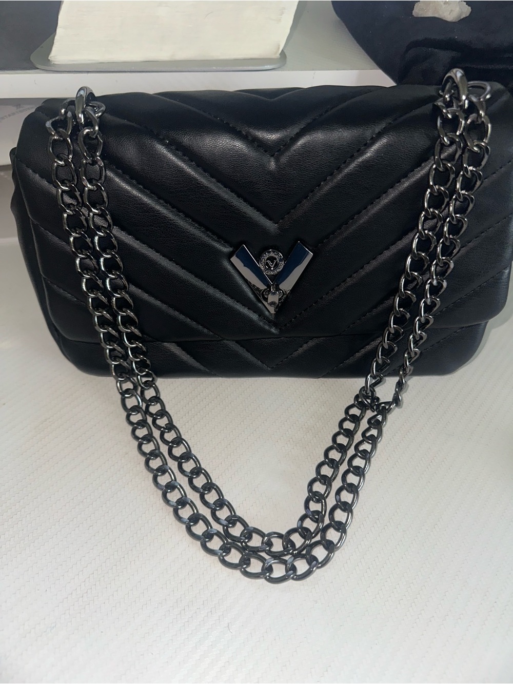 Valentino Orlandi Quilted Black Chain Shoulder Bag